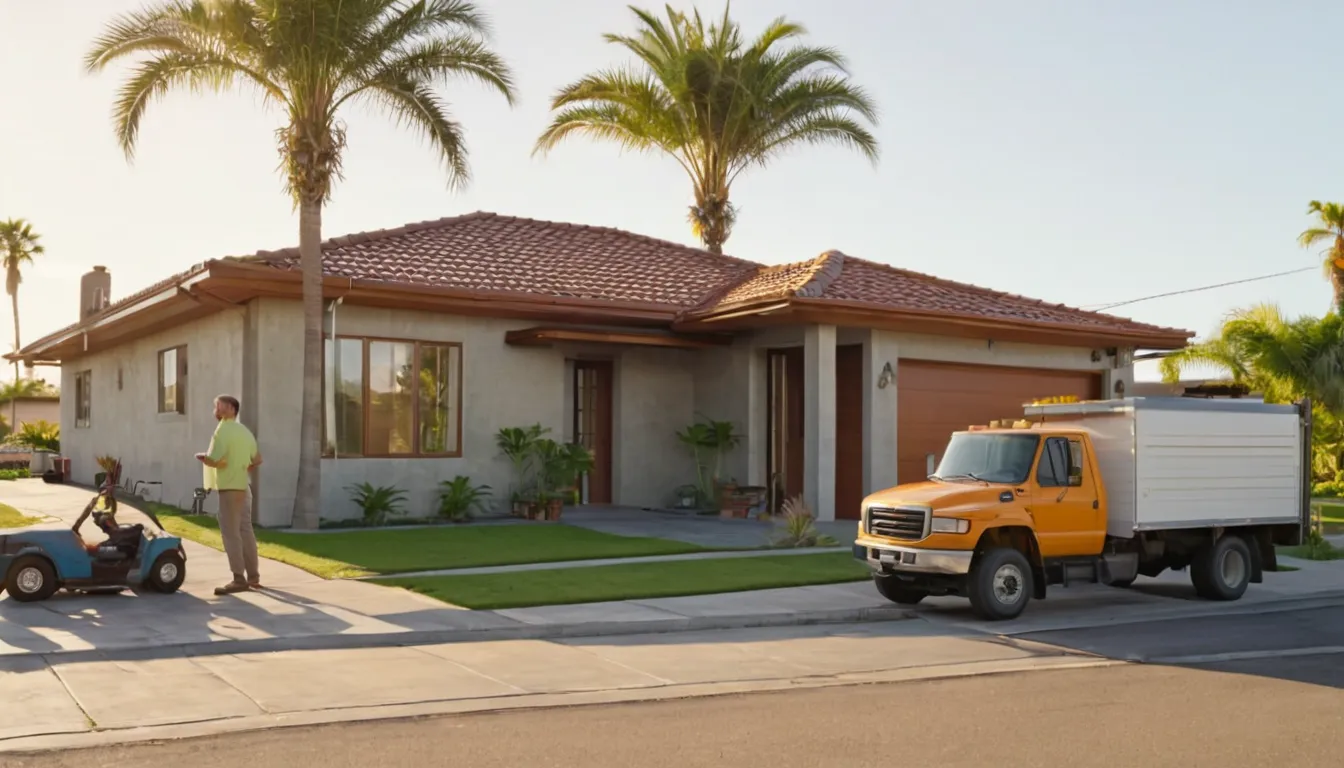 A friendly septic provider speaking with a homeowner beside a home in Temple Terrace